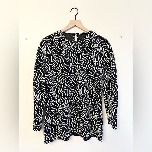 Zara longline jacquard top black and white abstract lines large fall - Picture 4 of 9